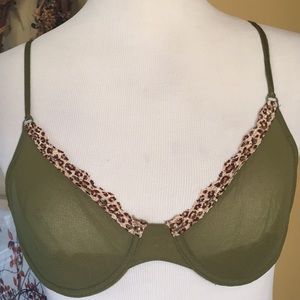 Cosabella Bra 34B Leopard Trim on Green Celine Molded Stretch Cup Mesh Underwire